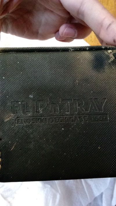 fire-damaged Flip'n'Tray 100+ after a car accident close up