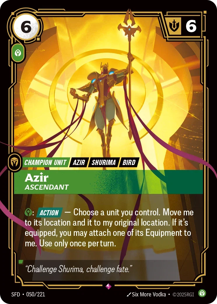 Azir chosen champion green art for Riftbound