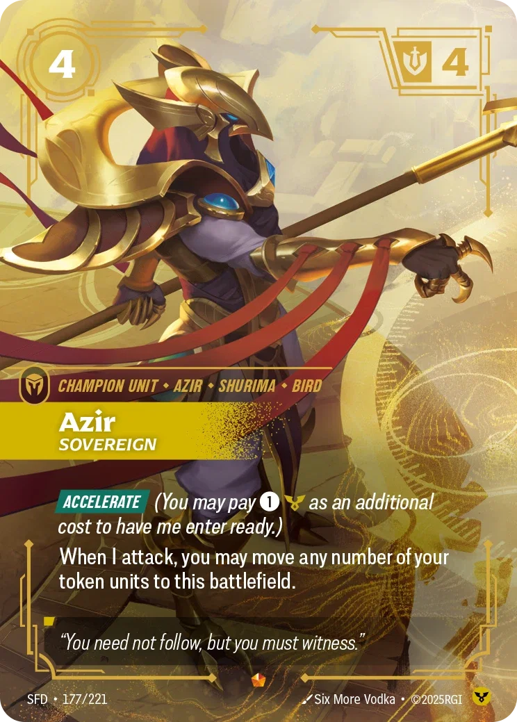 Azir chosen champion yellow art for Riftbound