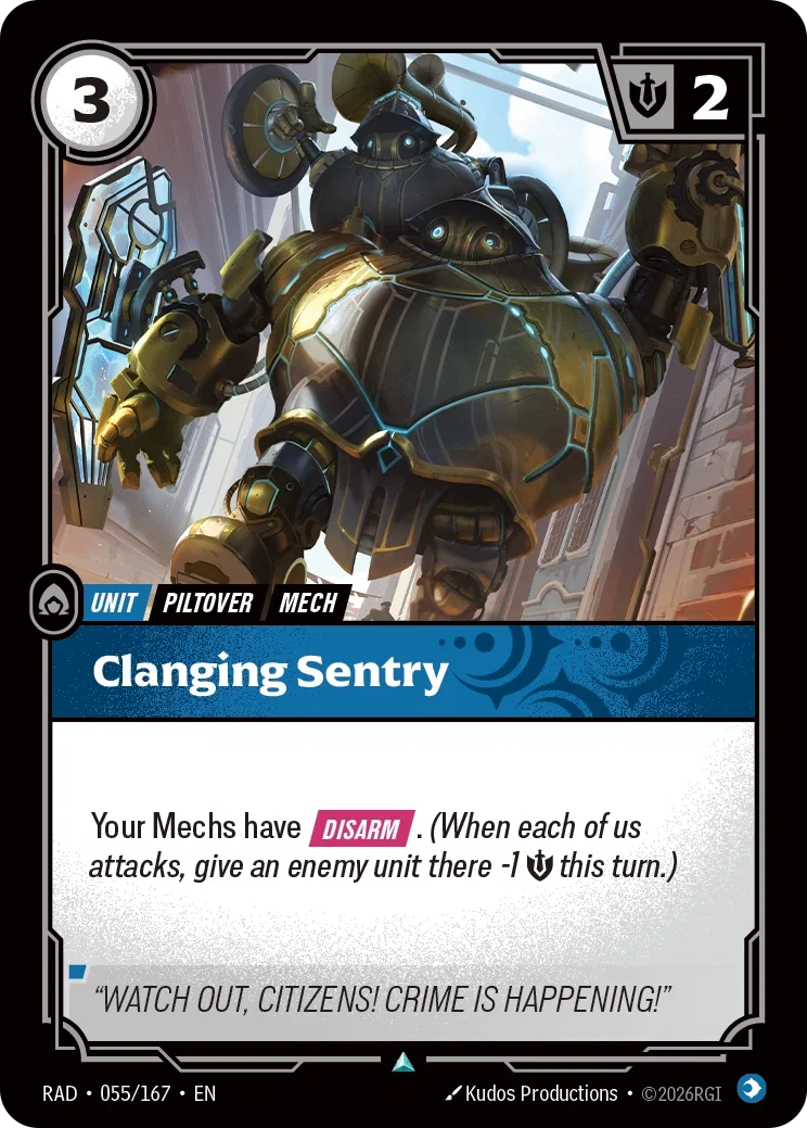 Clanging Sentry card artwork for Riftbound