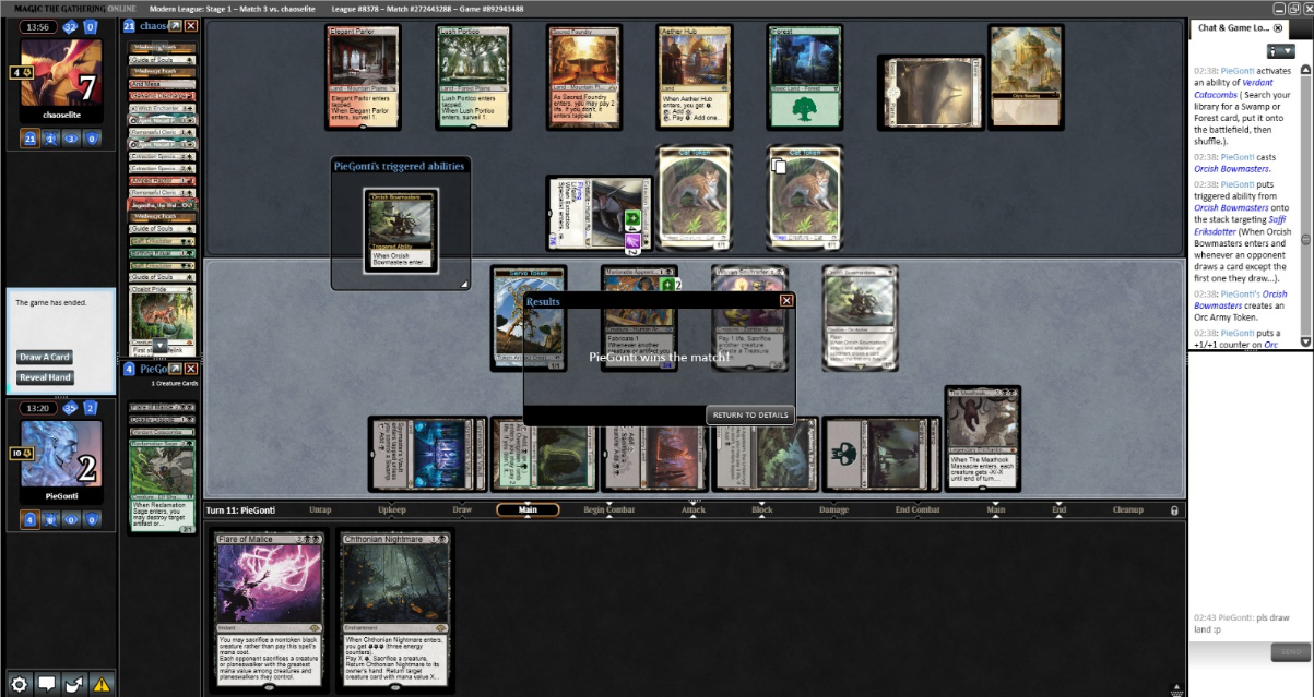 Magic: The Gathering Online Gameplay Modern Soultrader Decklist with Pie-Gonti winning the Match