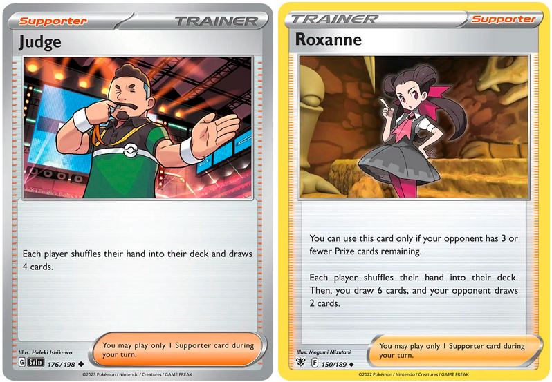 Judge and Roxanne Trainer cards from Pokémon