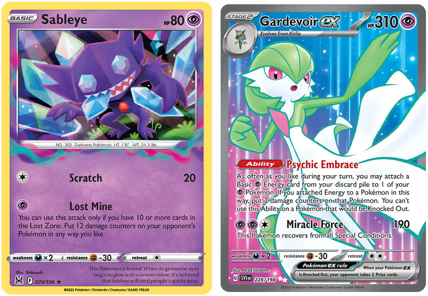 Sableye and Gardevoir ex cards from Pokémon