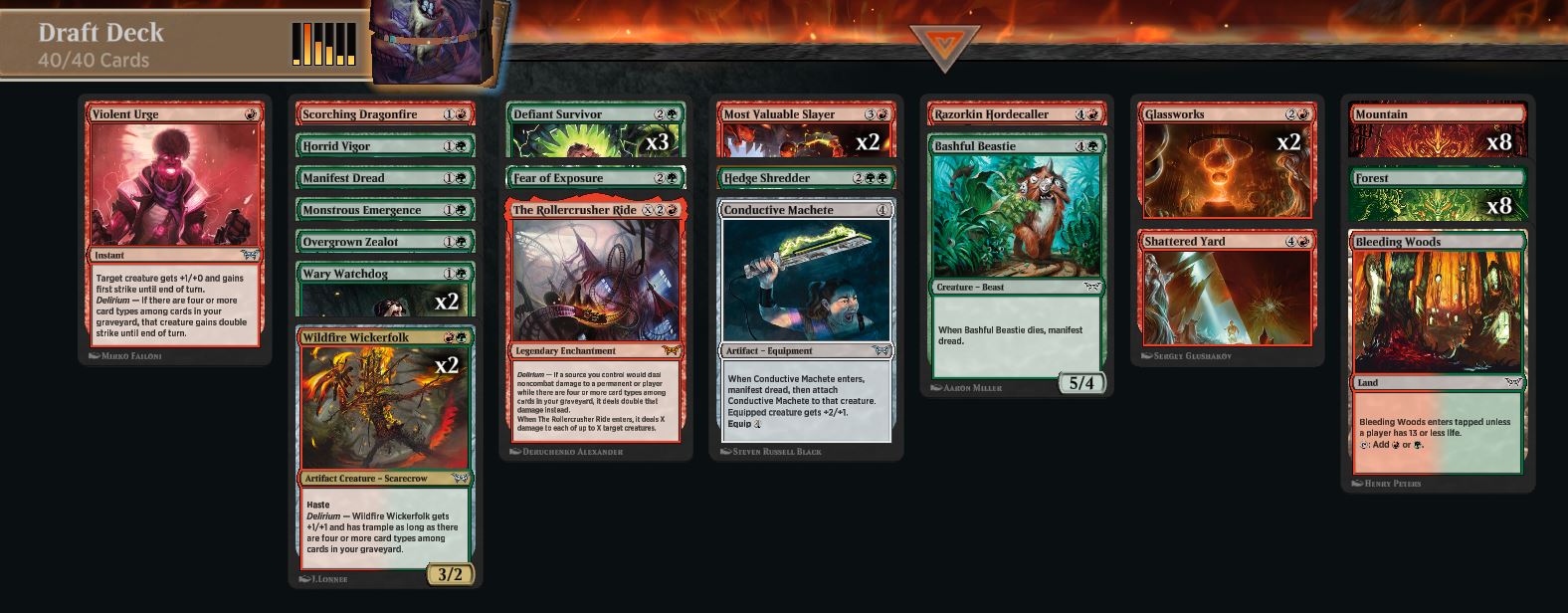 Red and Green 3-0 Decklist of the Duskmourn Limited set from Magic: The Gathering