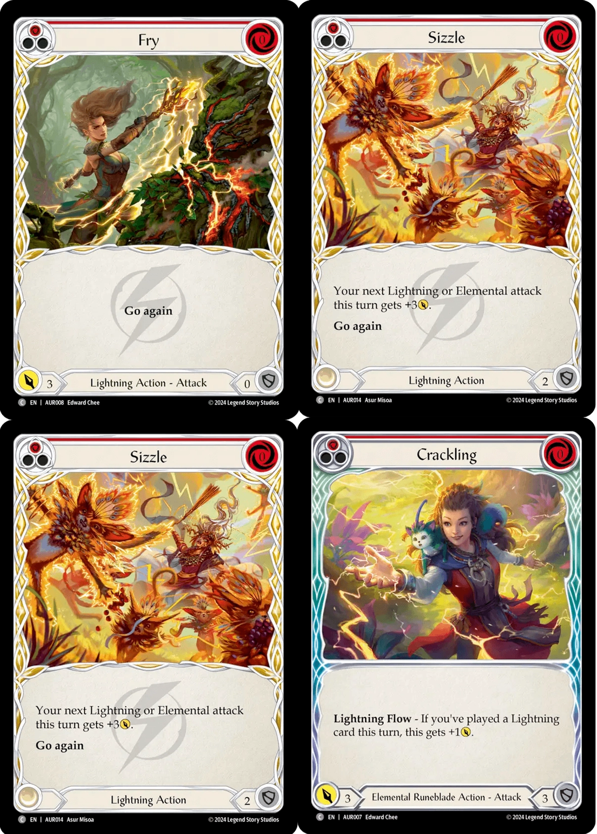 Fry card, Sizzle card and Crackling card from Flesh and Blood