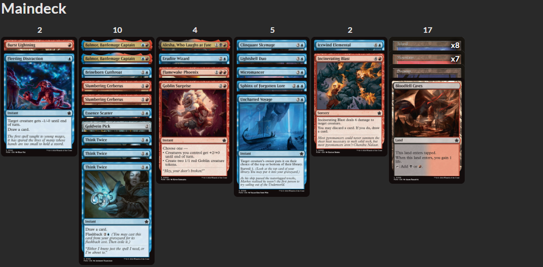 UR 3-0 Blue-Red in MTG Foundations Limited Decklist from Magic: The Gathering