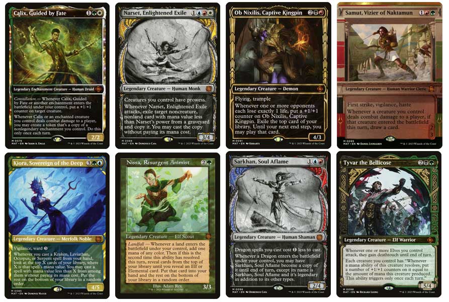 Calix, Narset, Ob Nixilis, Samut, Kiora, Nissa, Sarkhan, Tyvar cards from Magic: The Gathering