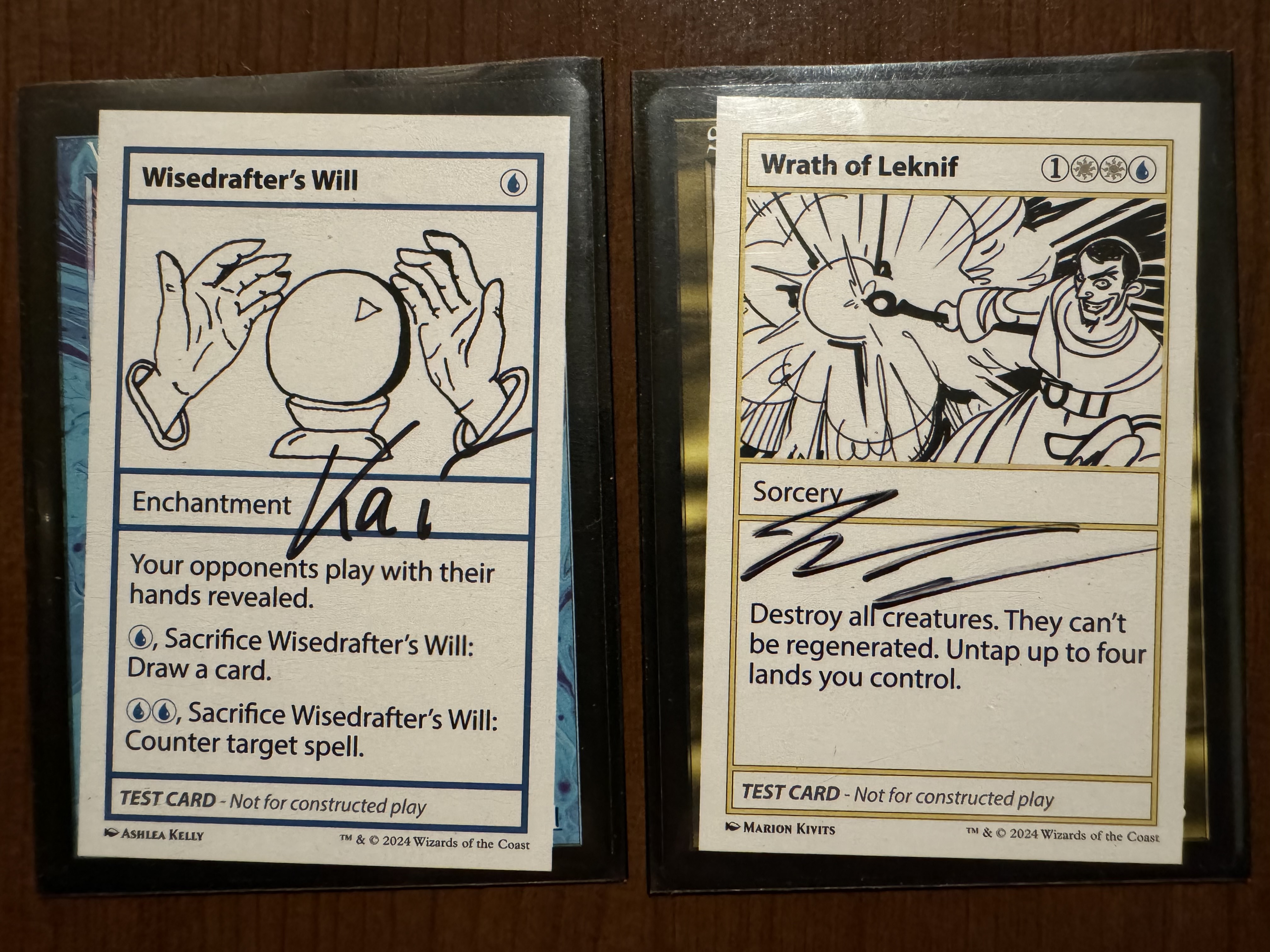 Magic: The Gathering TCG Wisedrafters Will Card by Kai Budde and Wrath of Leknif Card signed by Jon Finkel