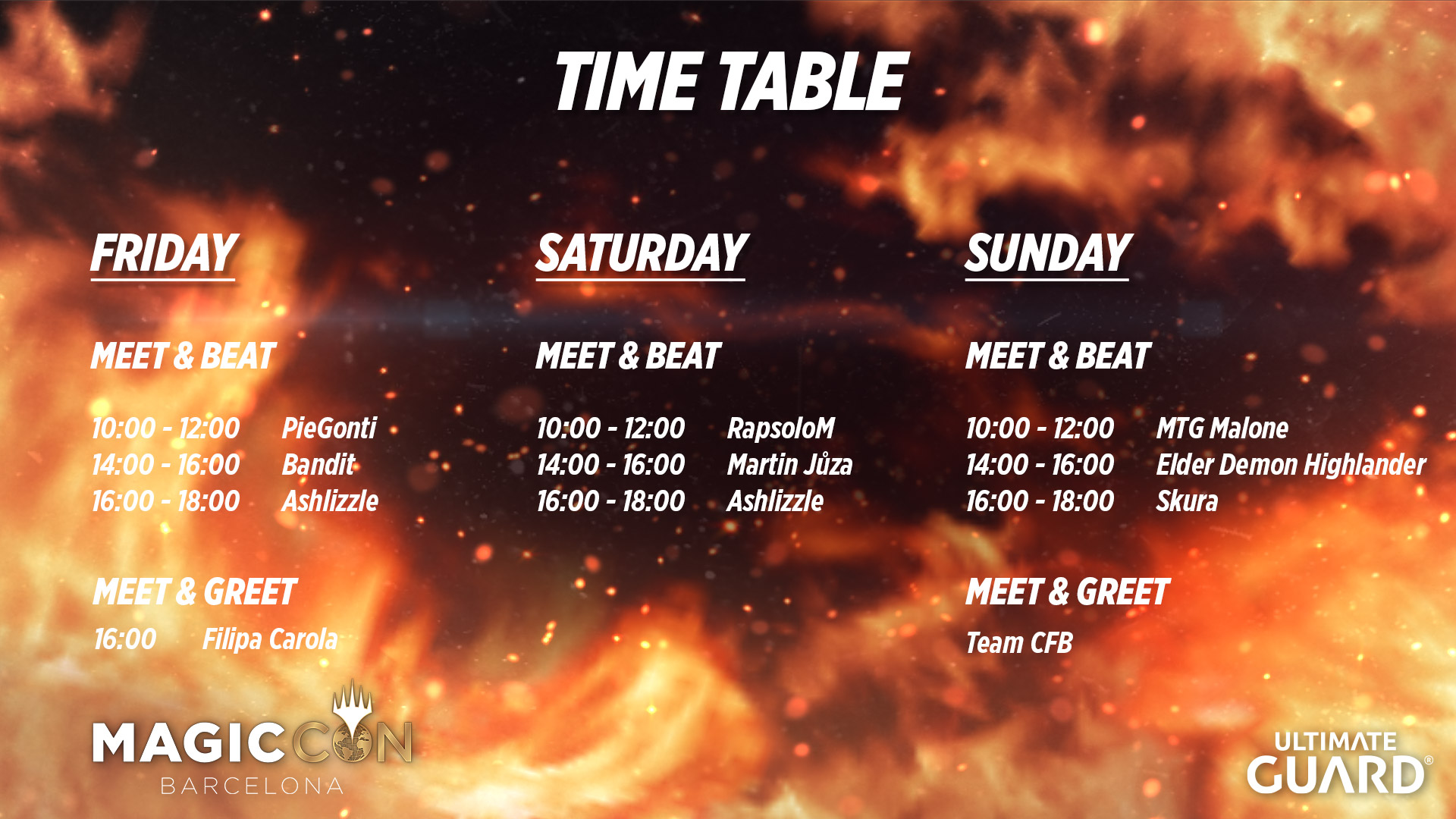 Time Table with info about Ultimate Guard's Store at MagicCon Barcelona 2023 by Ultimate Guard