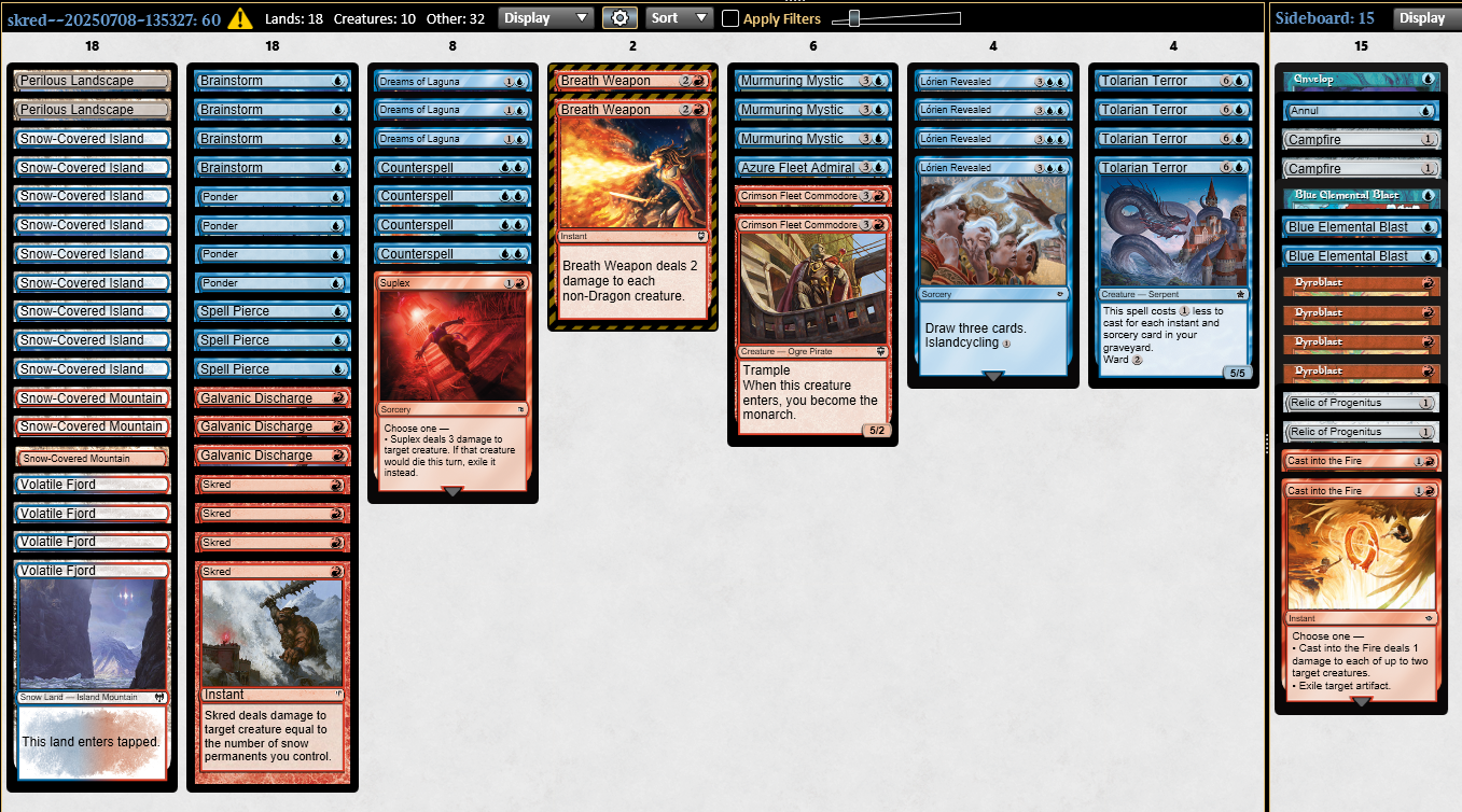 Pauper Izzet Skred decklist from Magic: The Gathering Online